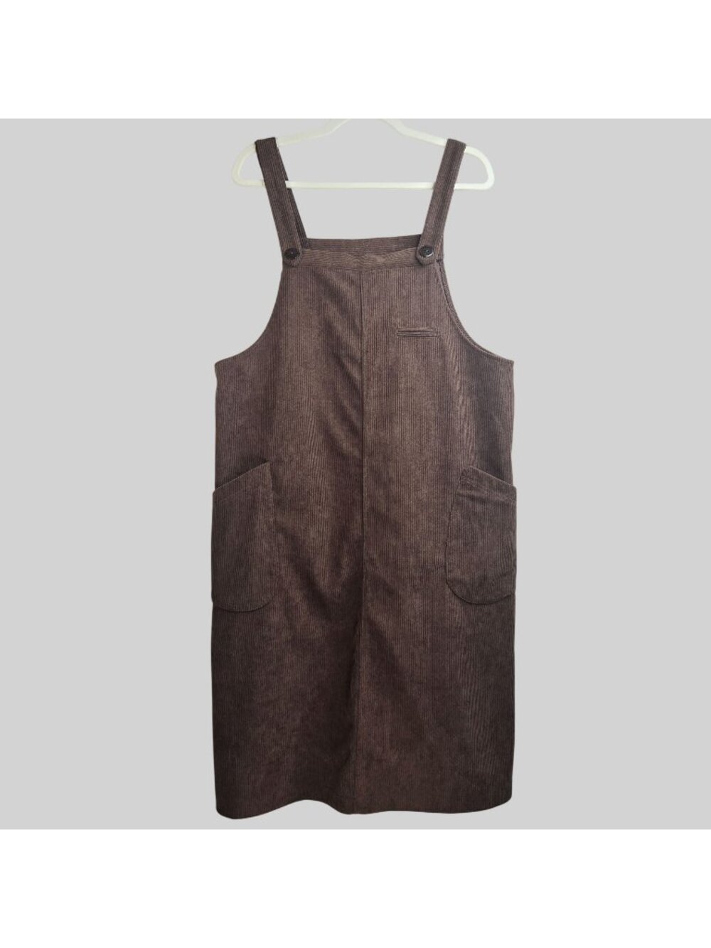Corduroy Pinafore Midi Dress Lg Dark Brown Retro Granola Cottage Overall Jumper